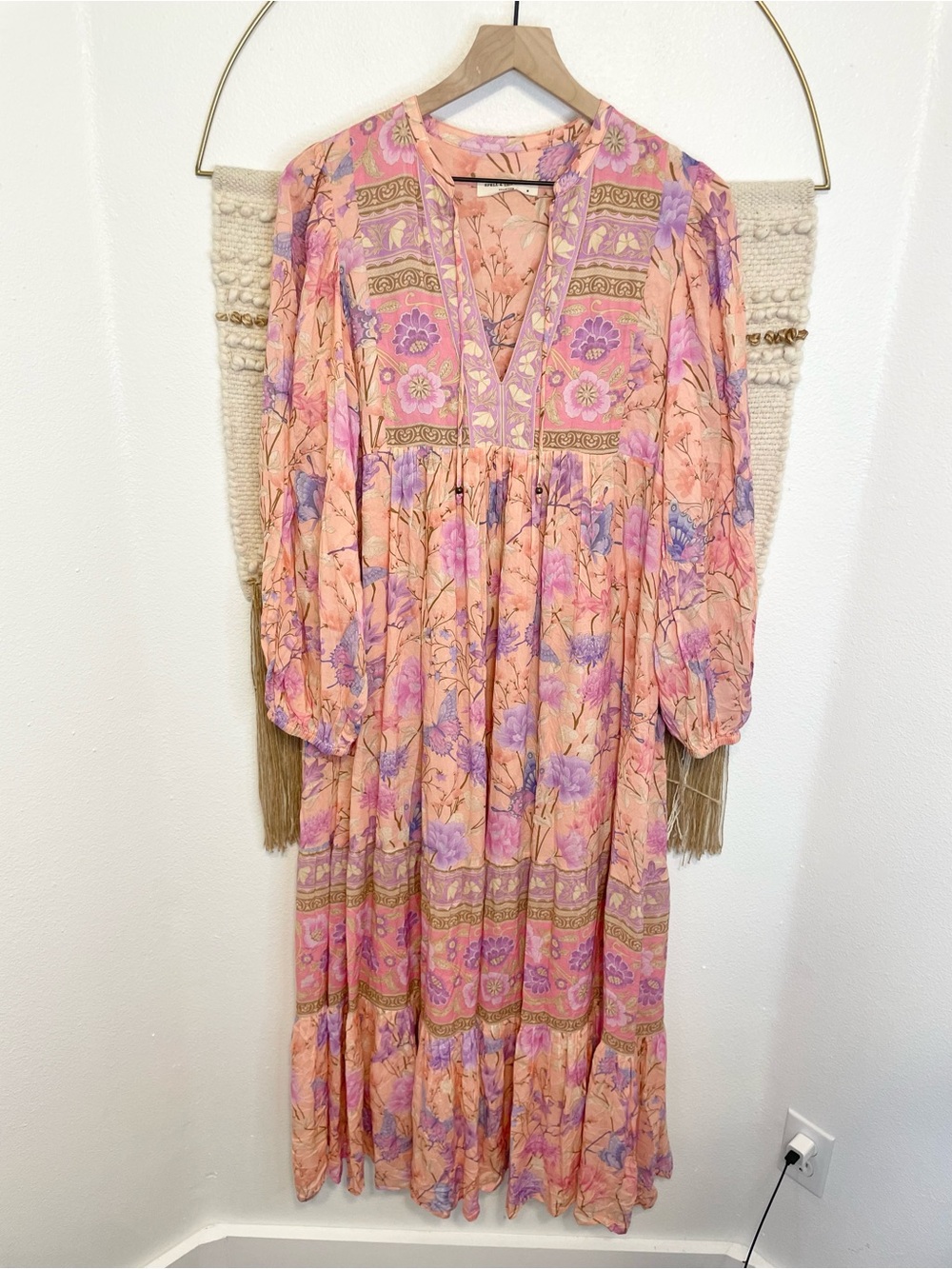 Spell & The Gypsy Dress Butterfly Floral Boho Maxi Pink Cottagecore Summer M
